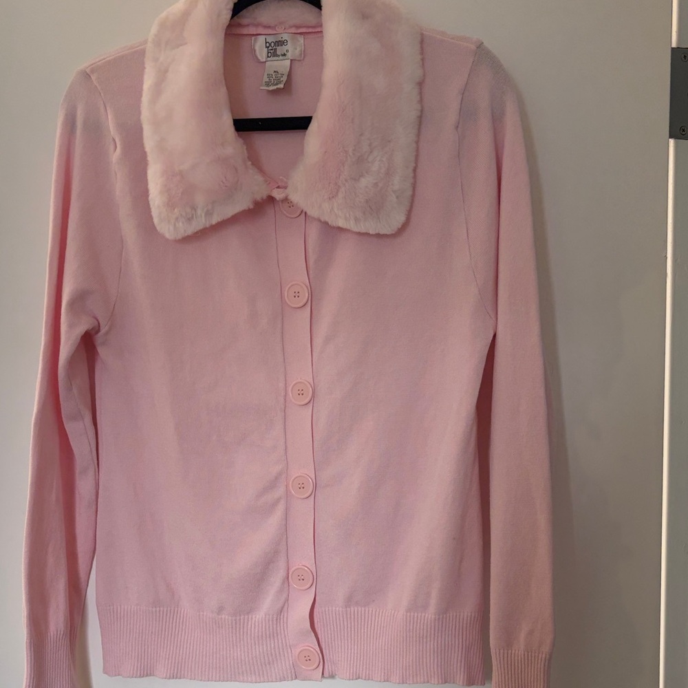 bonnie AND bill by holly Light Pink Cardigan with Detachable Fur Collar